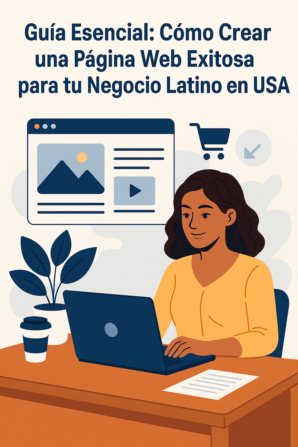 Guía para crear una página web para negocios para latinos en Estados Unidos, con emprendedores colaborando exitosamente.