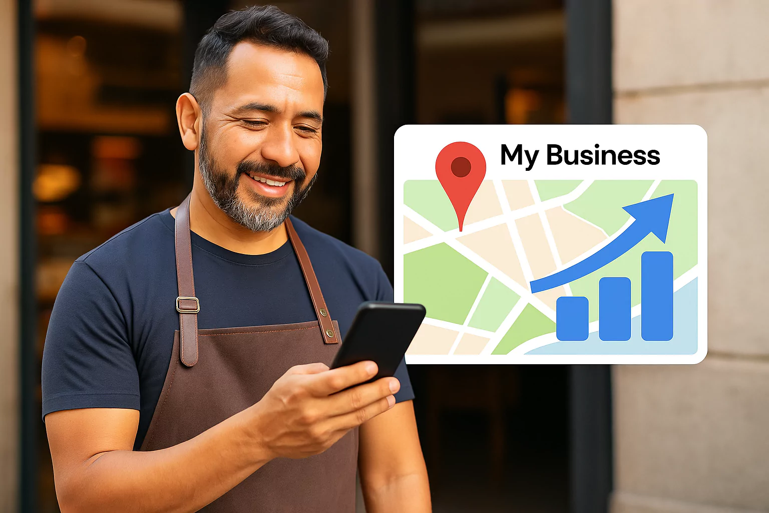 Un emprendedor latino entiende qué es el SEO y para qué sirve al ver su negocio aparecer en Google Maps.