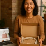 Checklist sobre cómo lanzar una tienda online: emprendedor latino preparando un pedido para su e-commerce.
