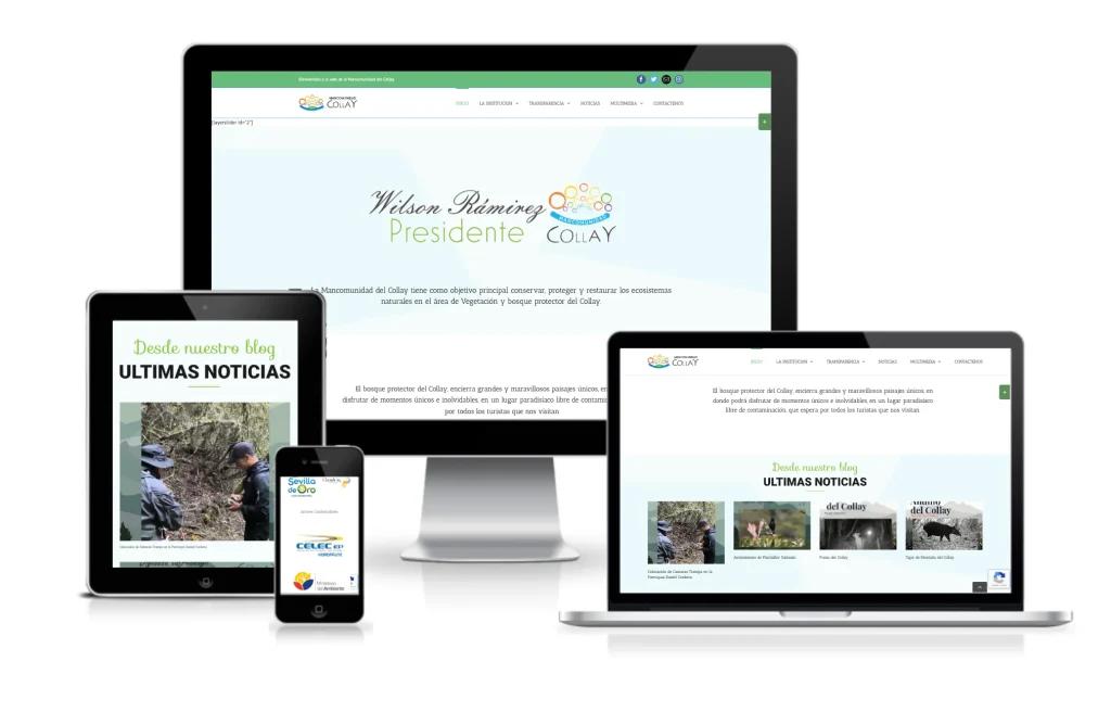 Mock-up responsive de la Página Web Mancomunidad del Collay. Portal de gestión de recursos hídricos.