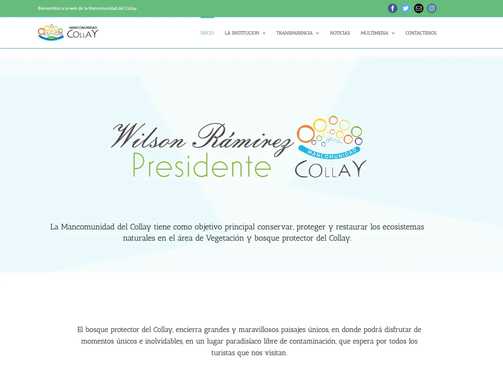 Encabezado de la Página Web Mancomunidad del Collay con el Presidente Wilson Ramírez.