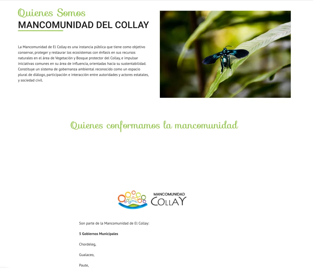 Sección "Quienes Somos" de la Página Web Mancomunidad del Collay. Gobernanza ambiental.