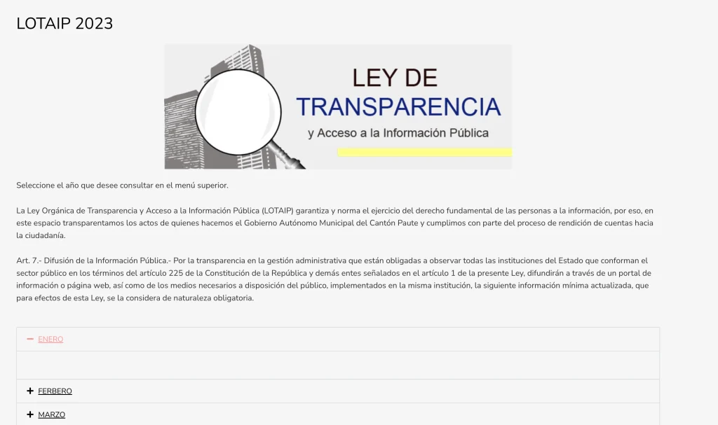 Módulo LOTAIP (Art. 7) de la web bomberos rendición de cuentas de Santa Isabel.