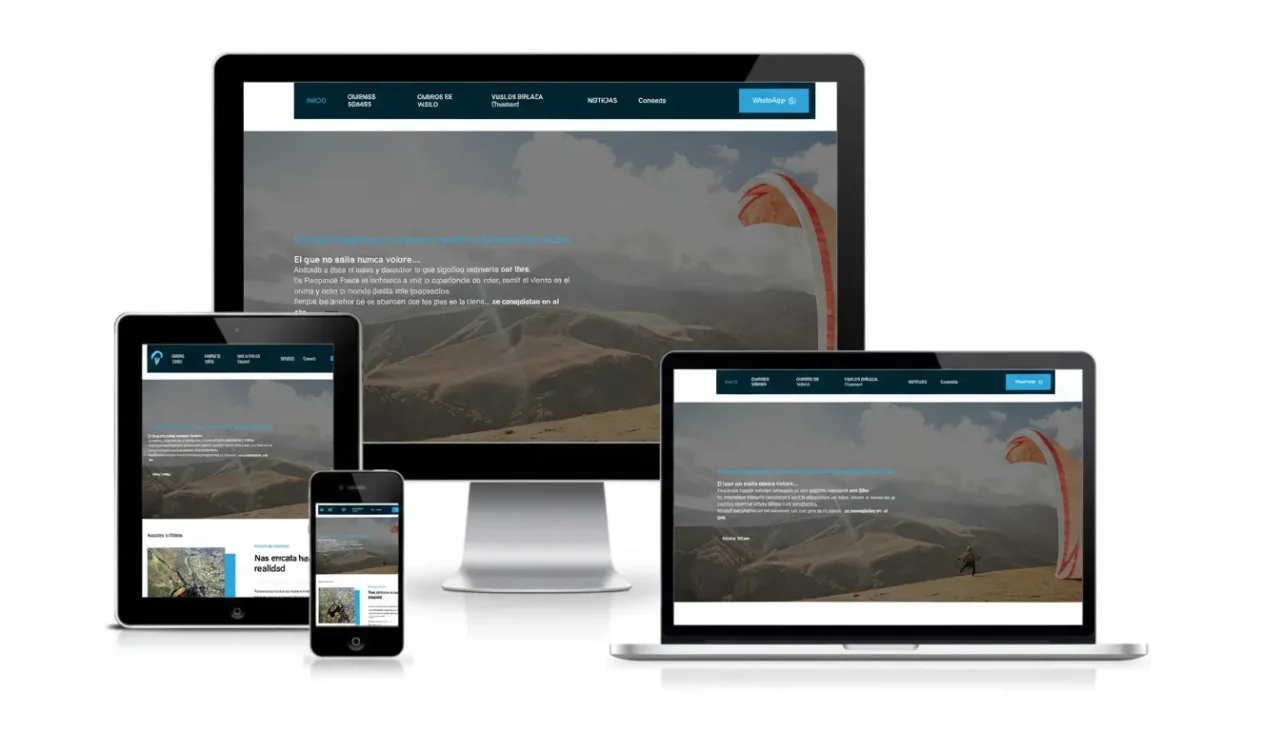 Mockup responsive SEO parapente Paute Ecuador. Diseño web para marketing digital turismo aventura.