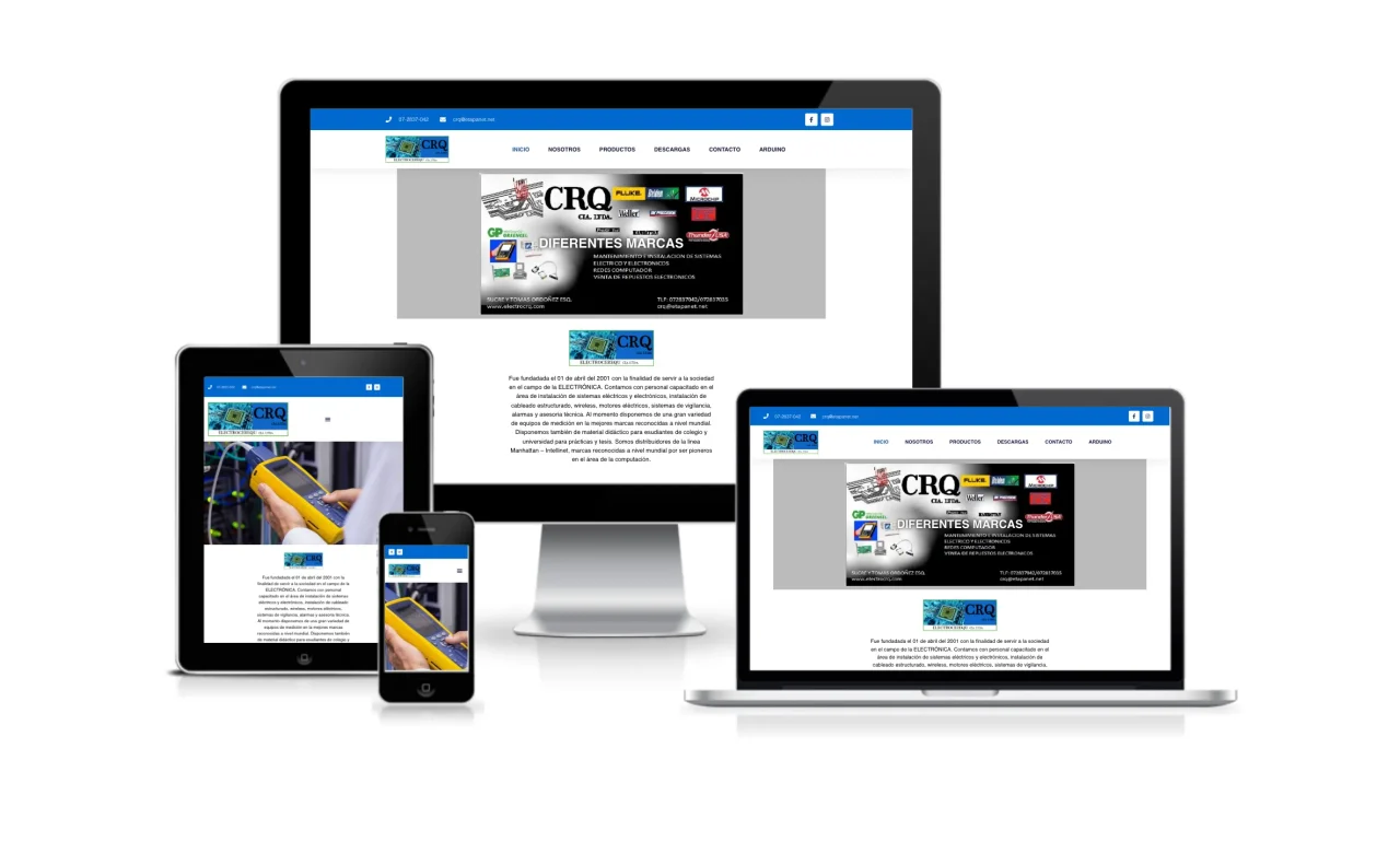 Mockup responsive tienda electronica ElectroCRQ. Caso éxito SEO articulos electronicos.