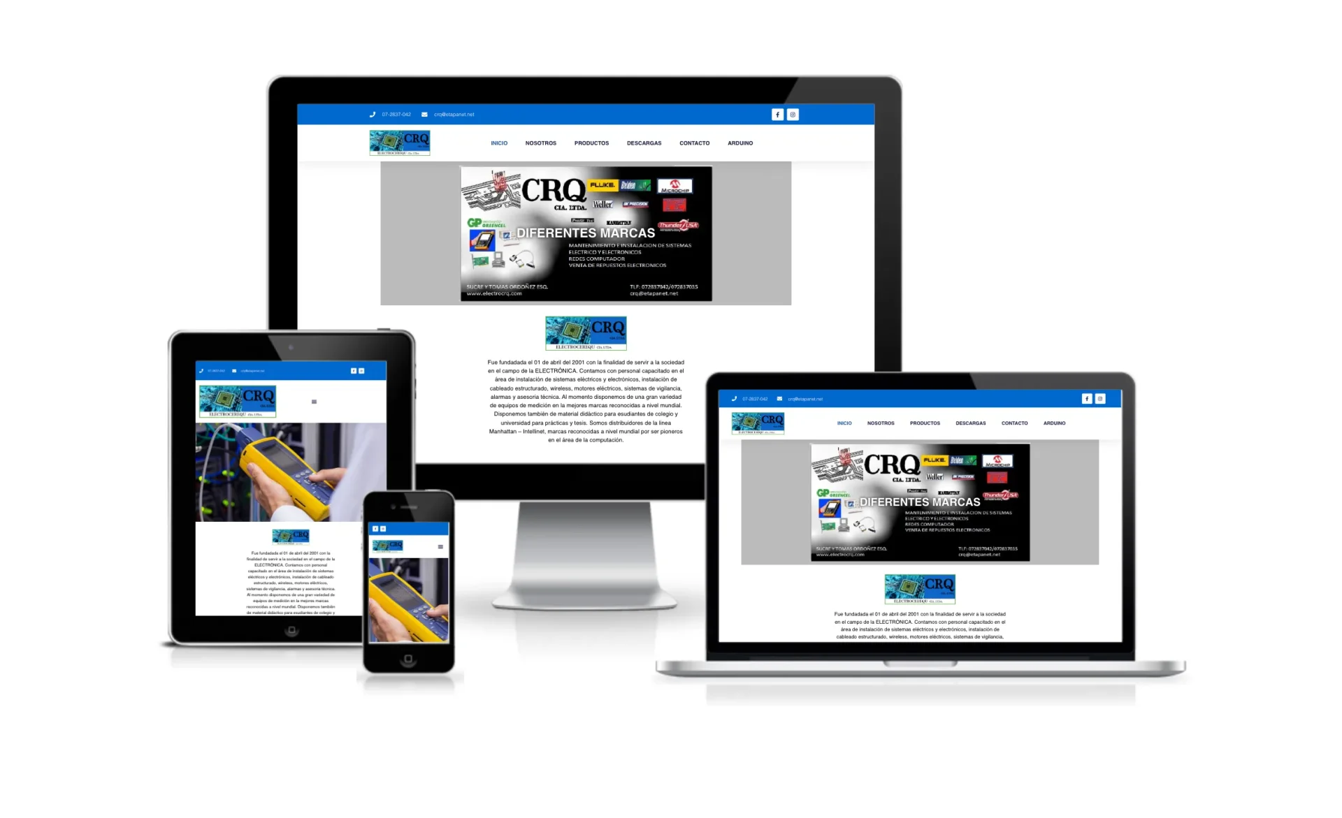 Mockup responsive tienda electronica ElectroCRQ. Caso éxito SEO articulos electronicos.