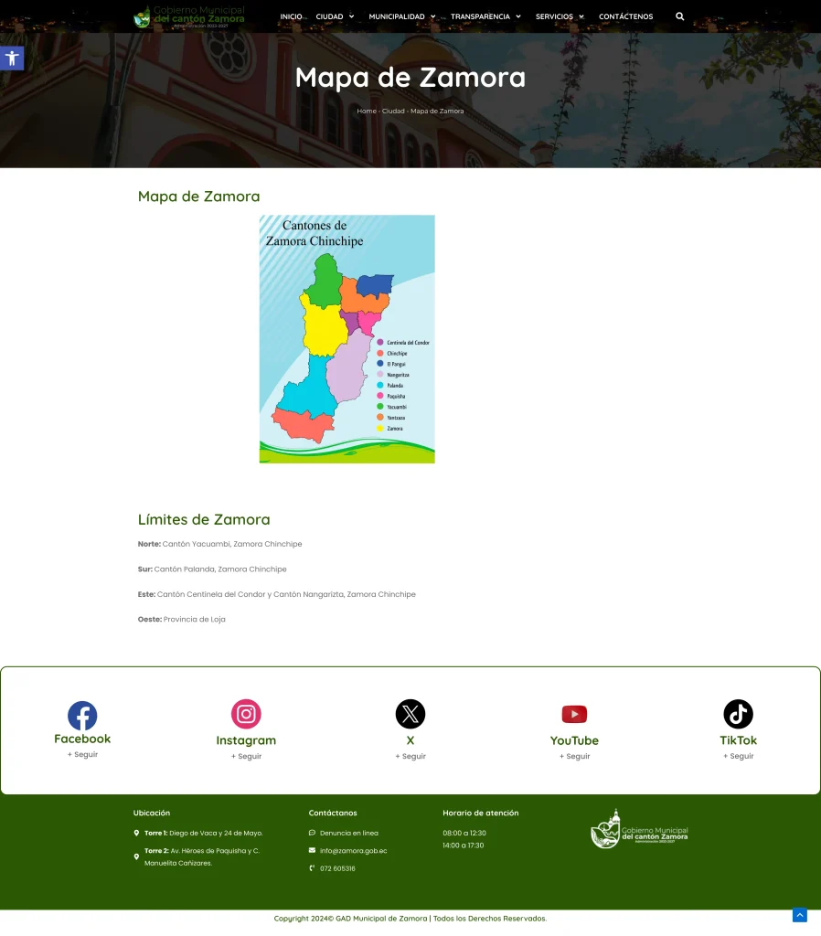 Mapa de Zamora y límites cantonales. Módulo de geolocalización para desarrollo web gobiernos locales.