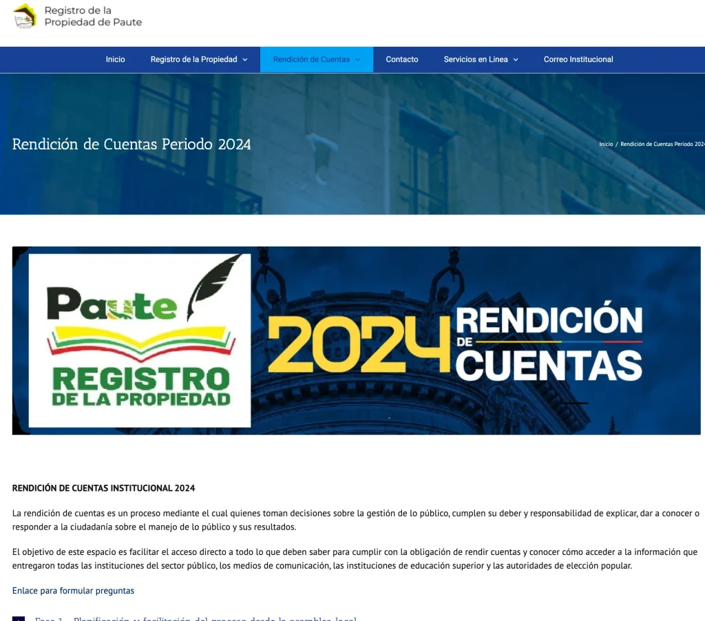 Módulo de Rendición de Cuentas 2024 de la plataforma Registro de la Propiedad de Paute.