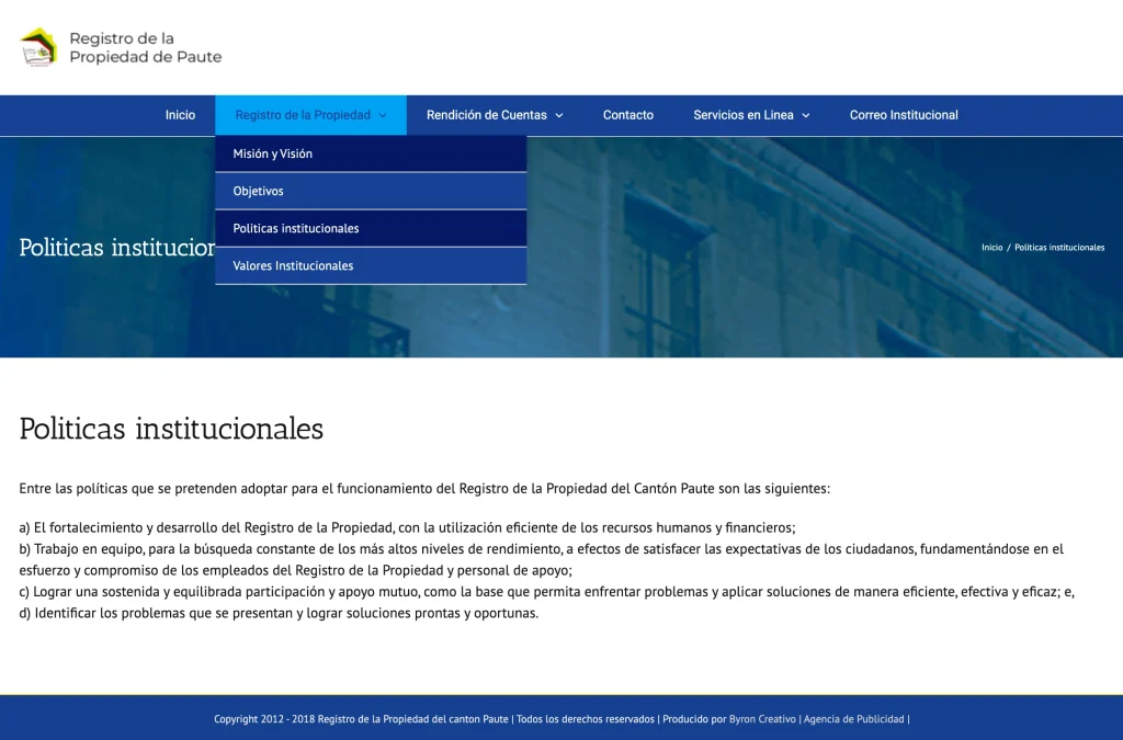 Misión y Visión Institucional del Registro de la Propiedad de Paute.