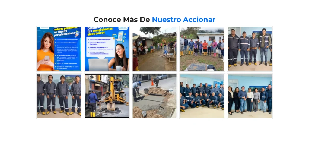 Galería "Conoce Más De Nuestro Accionar" del sitio web Emapaz. Trabajo de campo.