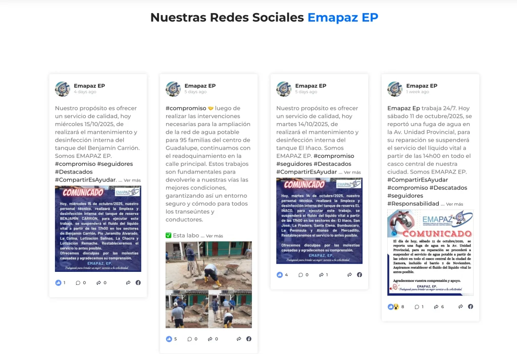 Integración de Redes Sociales (Facebook) de Emapaz en el sitio web Emapaz.