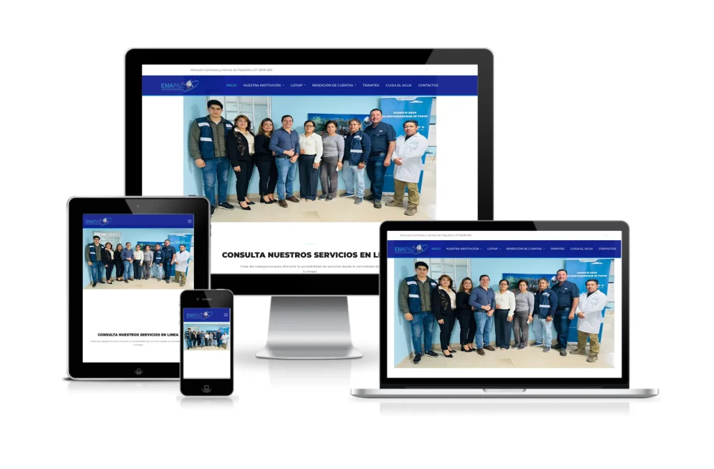 Mock-up responsive del sitio web Emapaz. Ejemplo de web empresa pública servicios básicos.