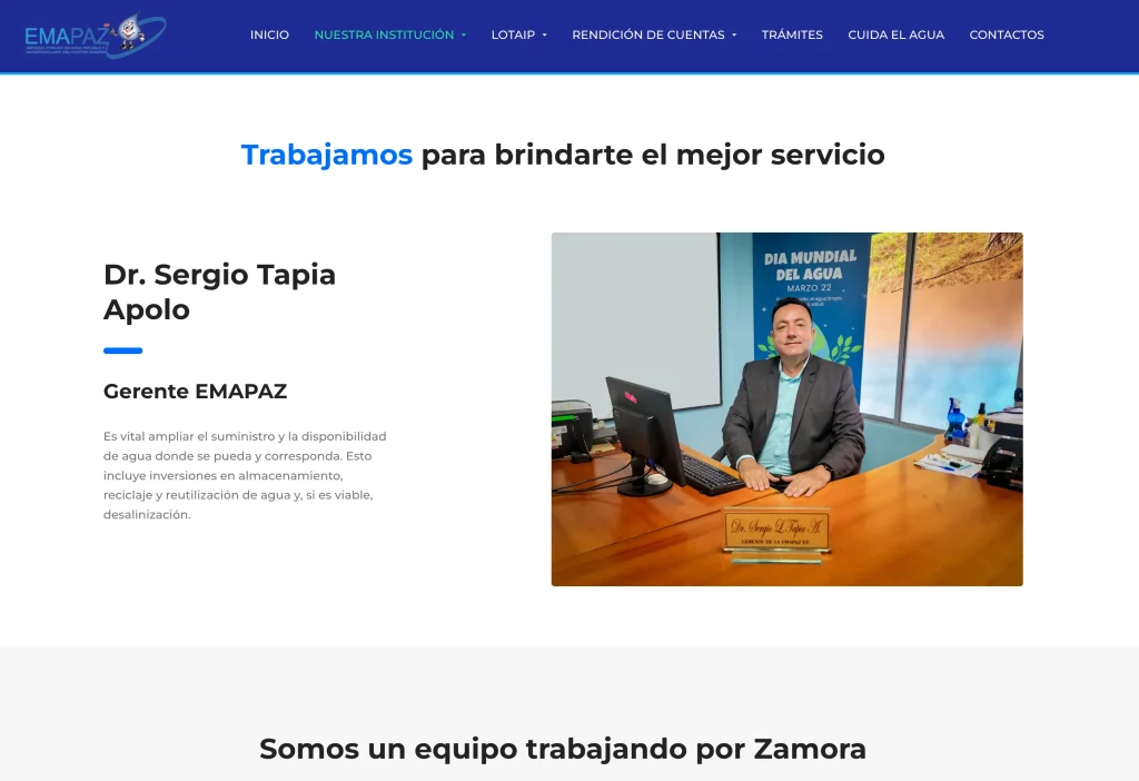 Dr. Sergio Tapia Apolo, Gerente de Emapaz EP. Sección Nuestra Institución.
