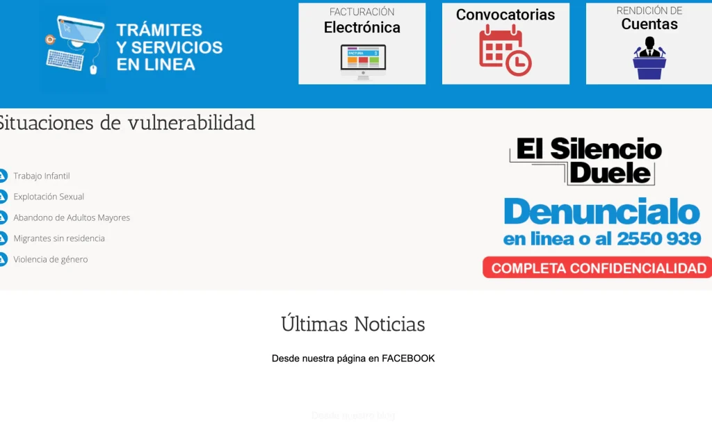 Módulo de Trámites y Servicios en Línea y Banner "El Silencio Duele, Denúncialo".