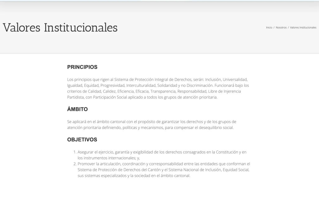 Valores Institucionales del CCPID Paute: Principios, Ámbito y Objetivos.