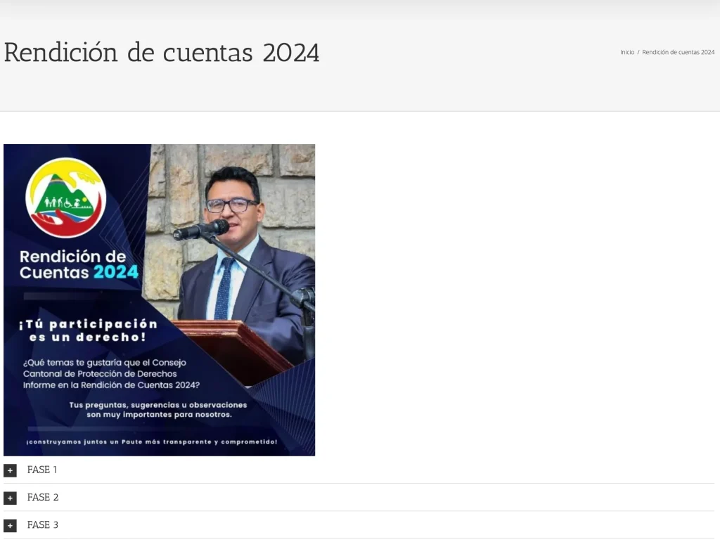 Módulo de Rendición de Cuentas 2024 del CCPID Paute, organizado por fases.