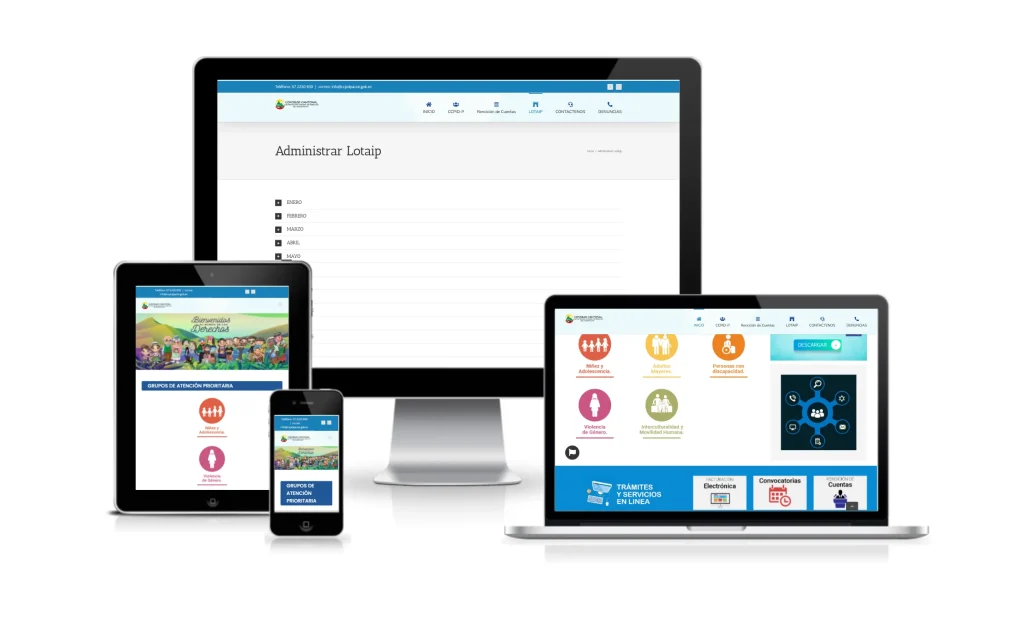 Mock-up responsive de la web Consejo Cantonal de Protección de Derechos de Paute. Portal de servicios sociales GAD.