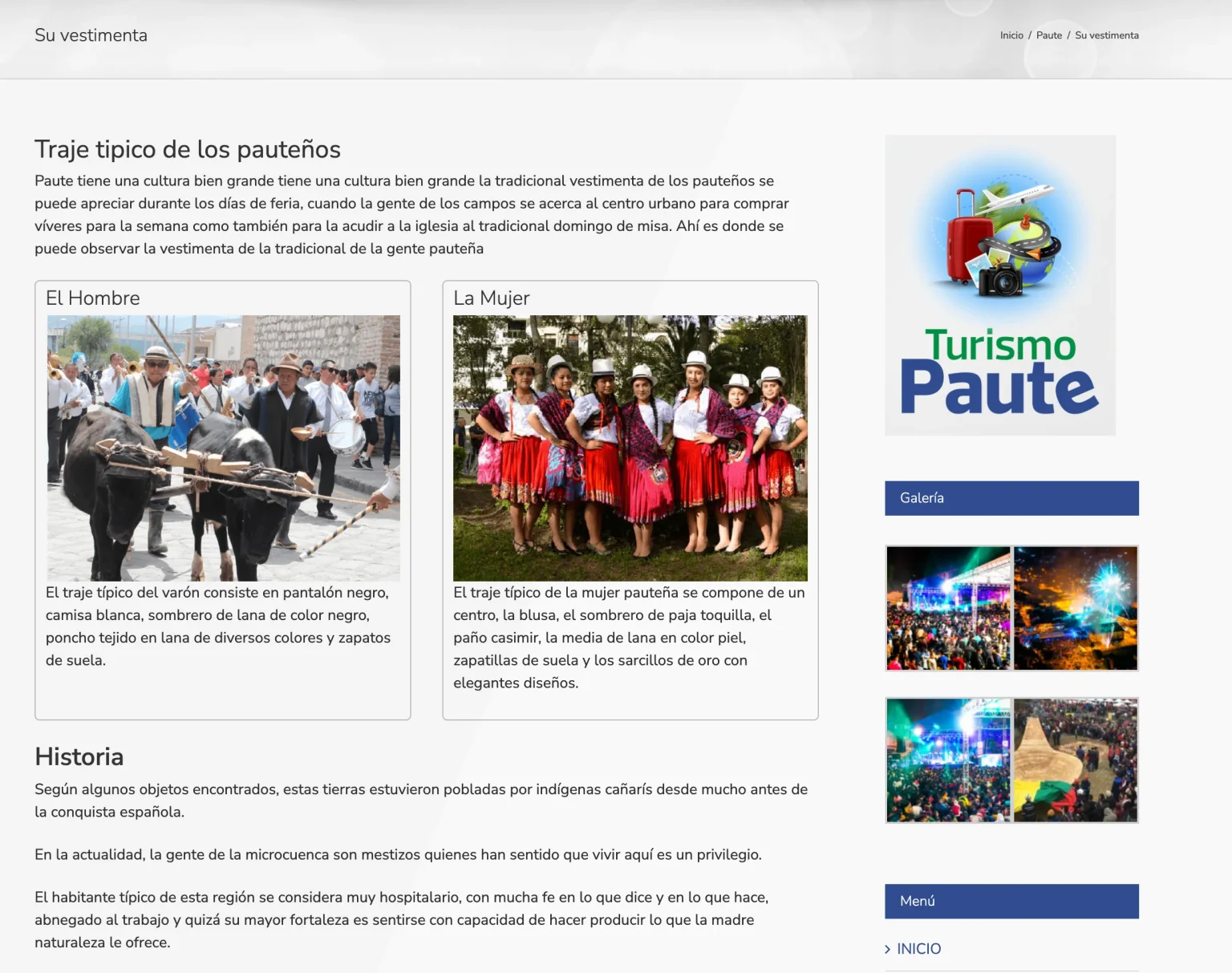 web gad municipal Paute Vestimenta Típica y Turismo Paute.