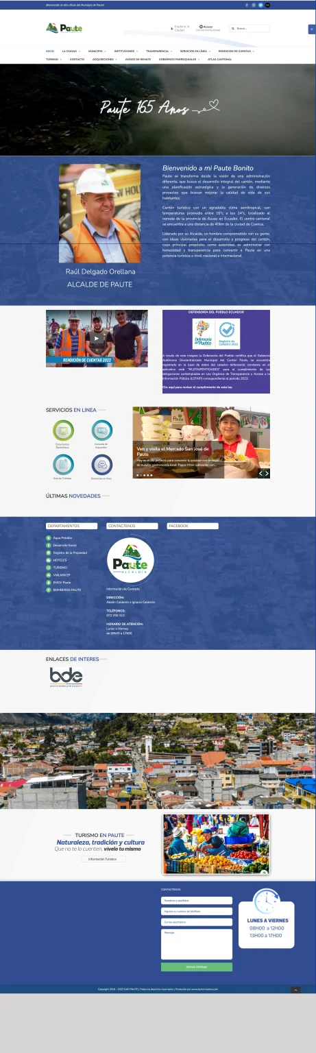 Web GAD municipal Paute - Diseño responsive de la nueva Home Page con saludo del Alcalde.