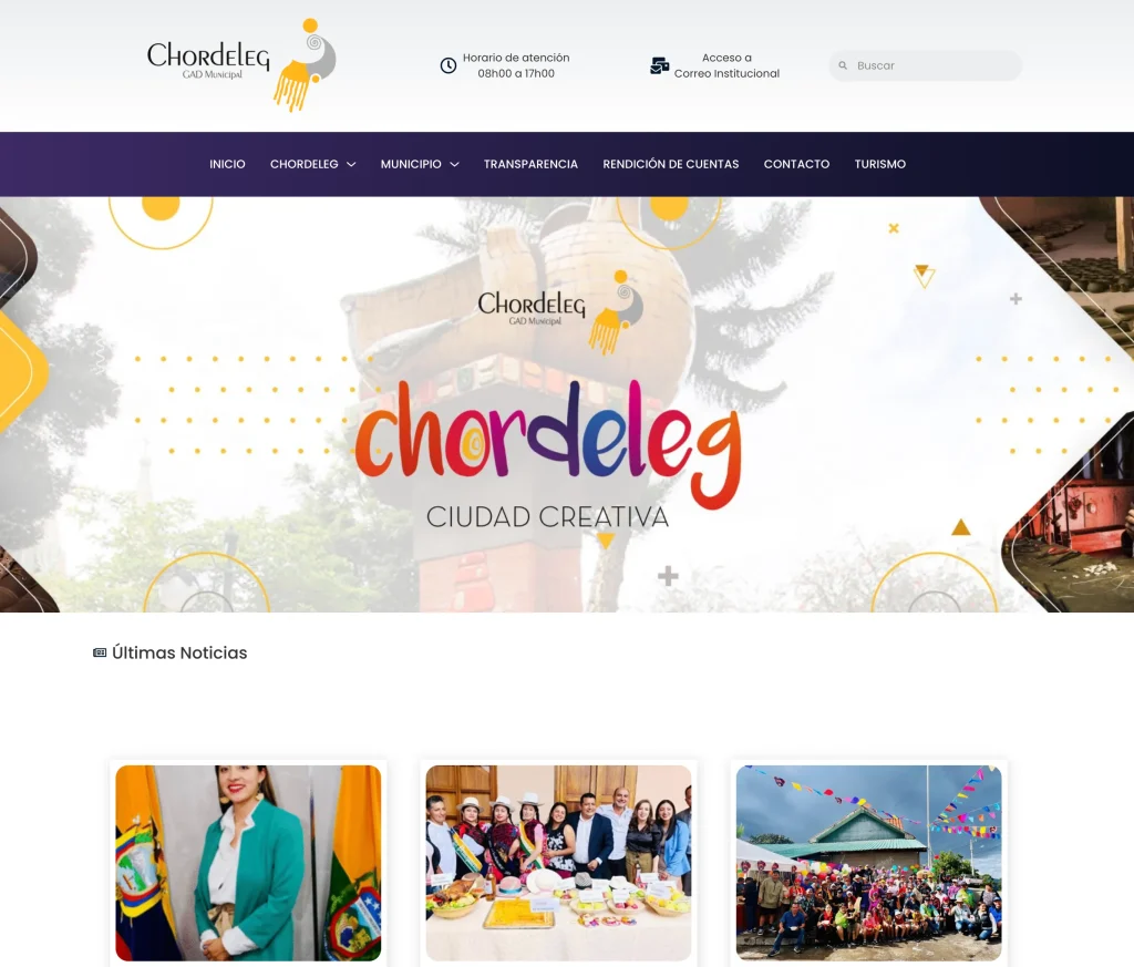 Web GAD municipal Chordeleg - Banner principal de la Home Page con el logo de "Chordeleg Ciudad Creativa".