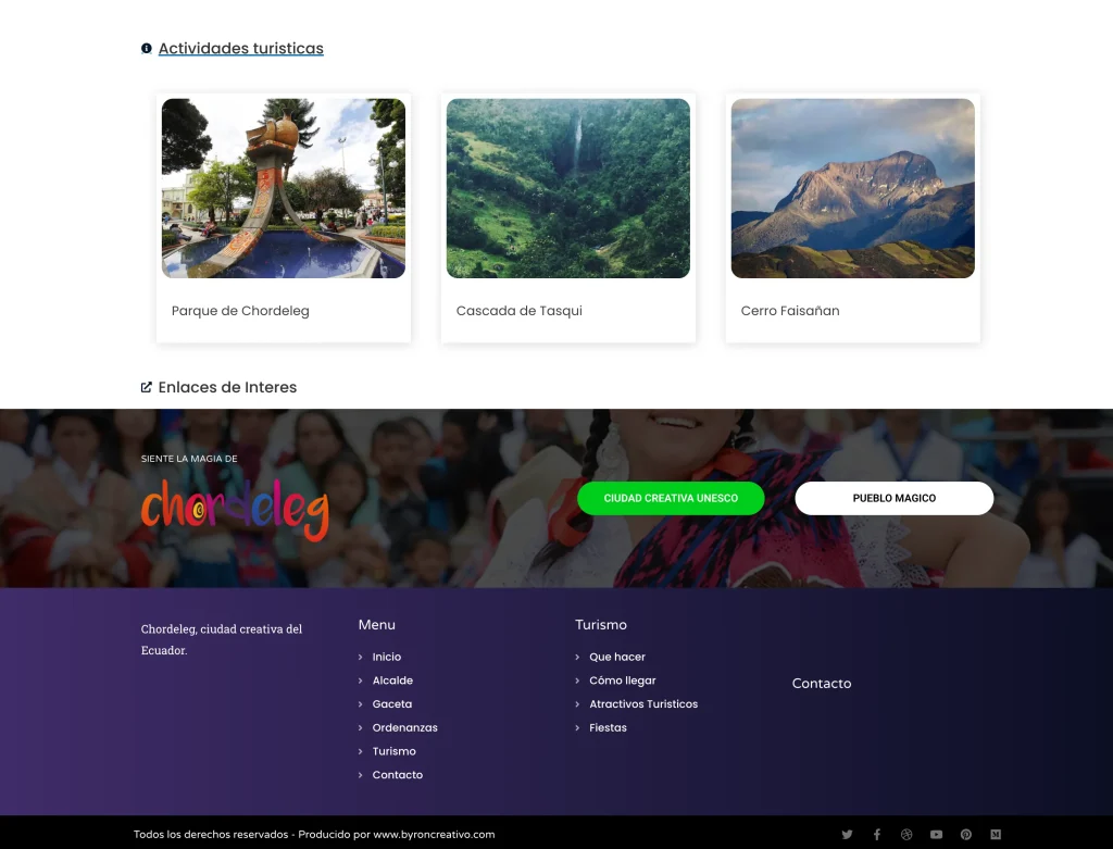 Actividades Turísticas y enlaces de interés en Chordeleg: Parque, Cascada de Tasqui y Cerro Faisa.