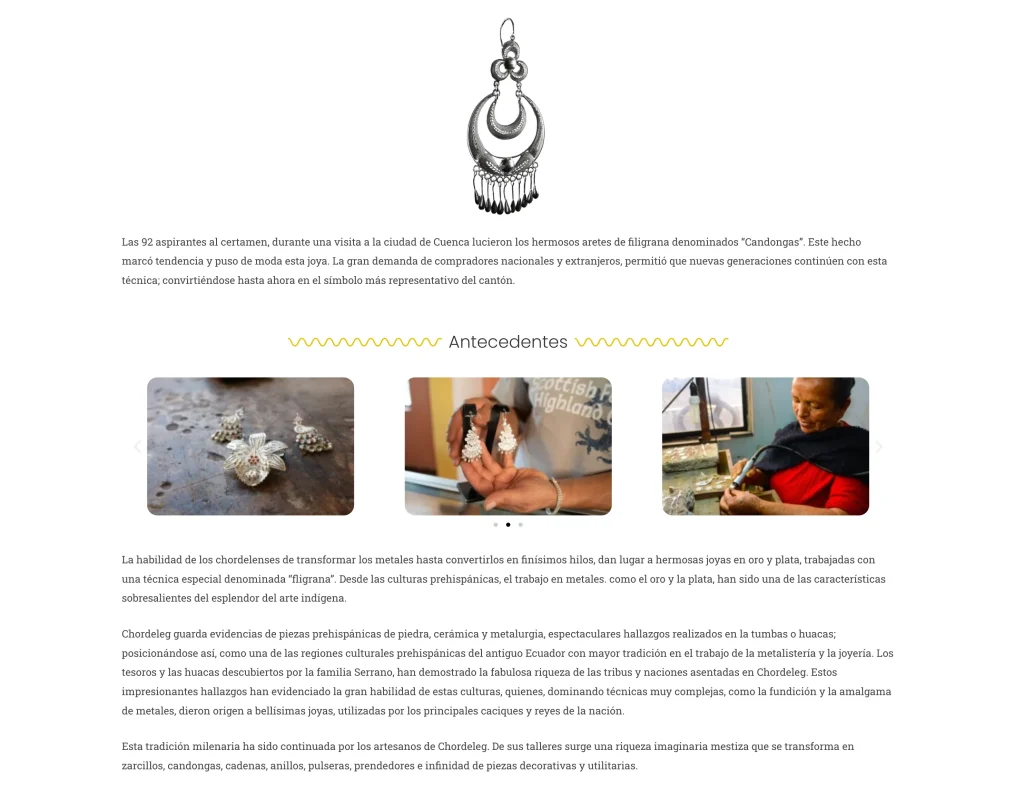 Imágenes de artesanos trabajando con filigrana. Antecedentes históricos de la metalurgia en Chordeleg.