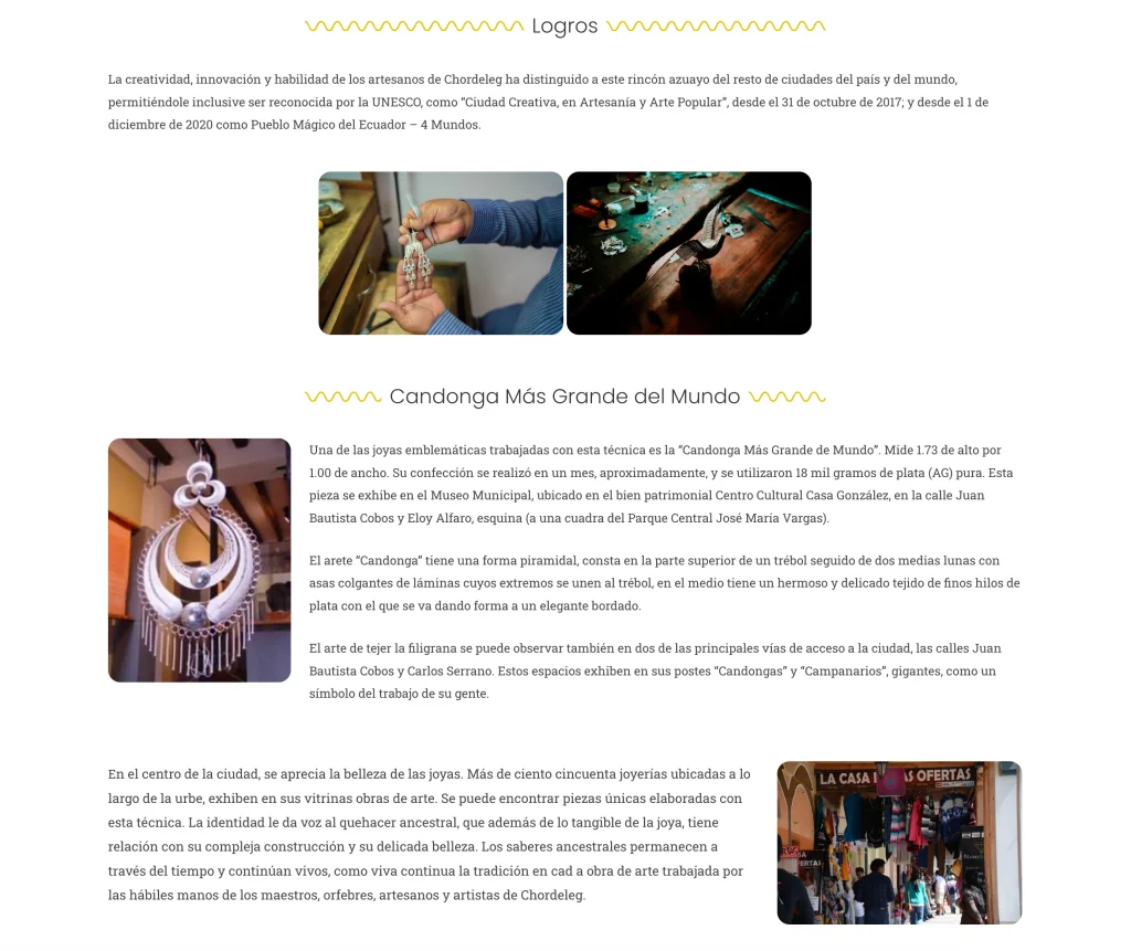 Candonga Más Grande del Mundo. Exhibición de joyas y vitrinas en la web GAD municipal Chordeleg.