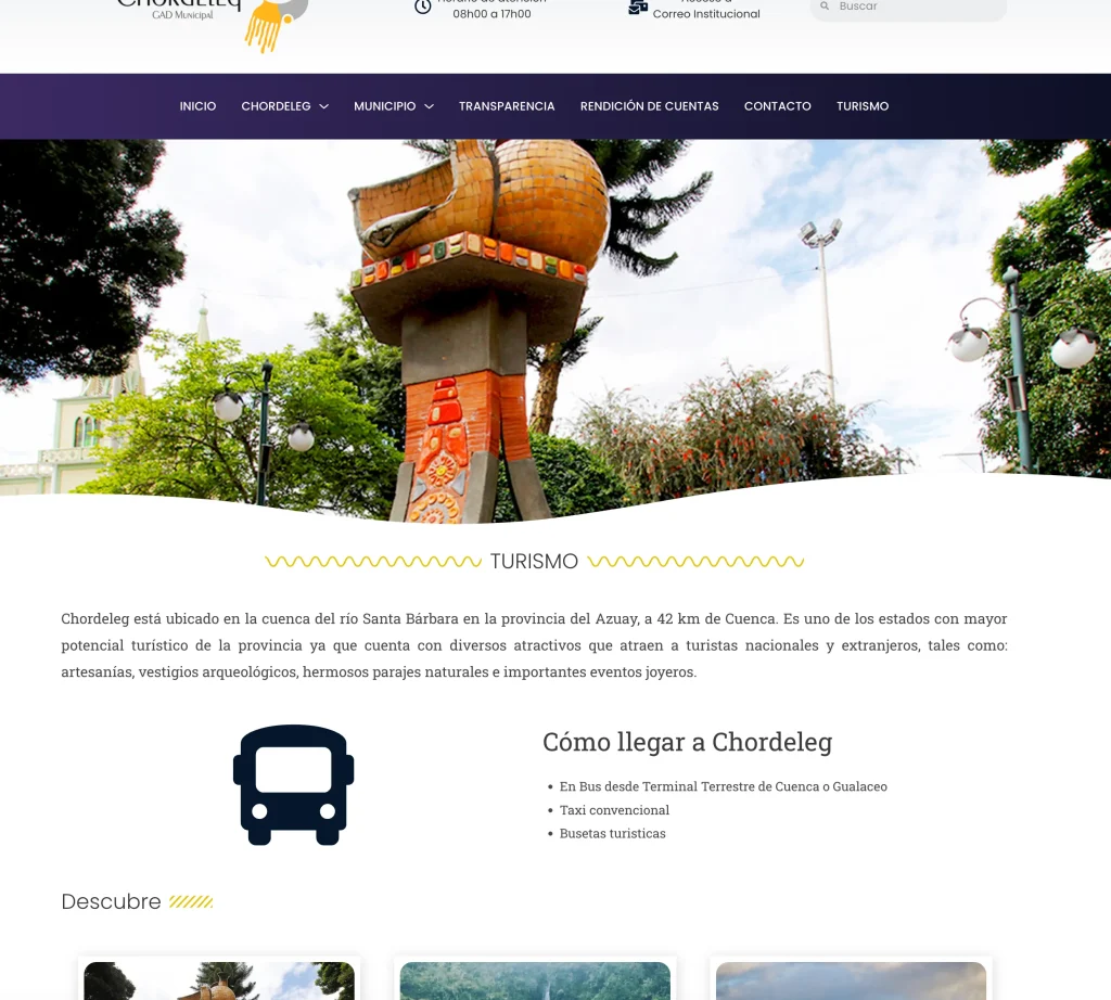 Sección de Turismo en la web GAD municipal Chordeleg. Cómo llegar a Chordeleg (Mapa y transporte).