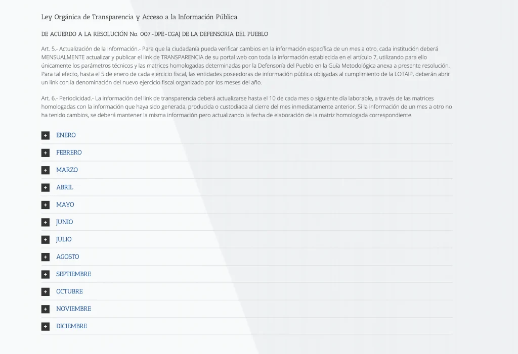 Módulo de Transparencia LOTAIP organizado por meses (Enero, Febrero) para Vialmin EP.