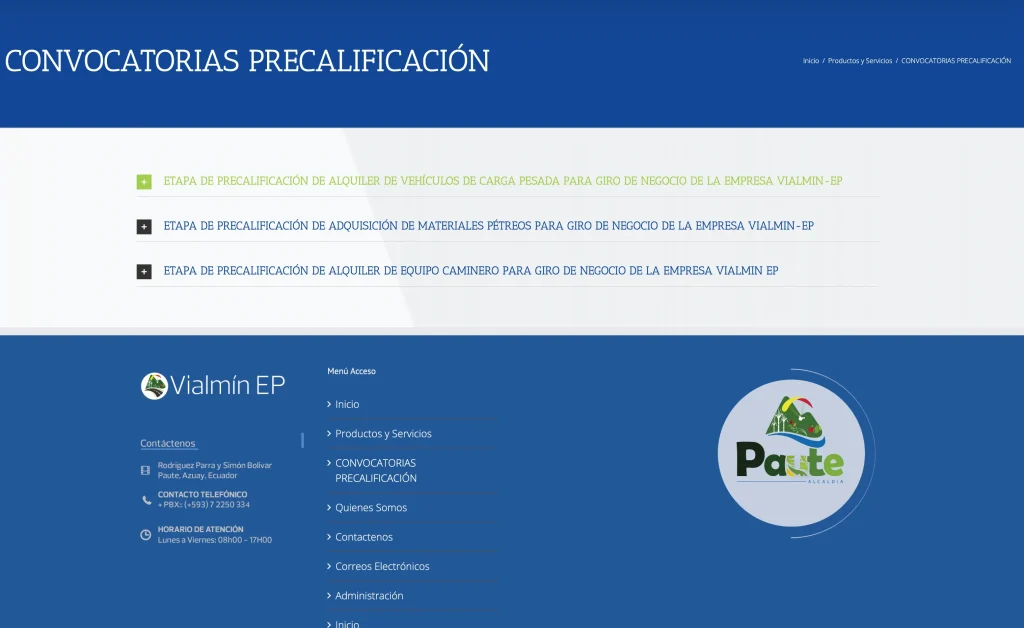 Módulo de Convocatorias Precalificación para alquiler de vehículos de carga pesada.