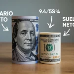 Gráfico que muestra la diferencia entre salario bruto y sueldo neto después de deducciones en Ecuador