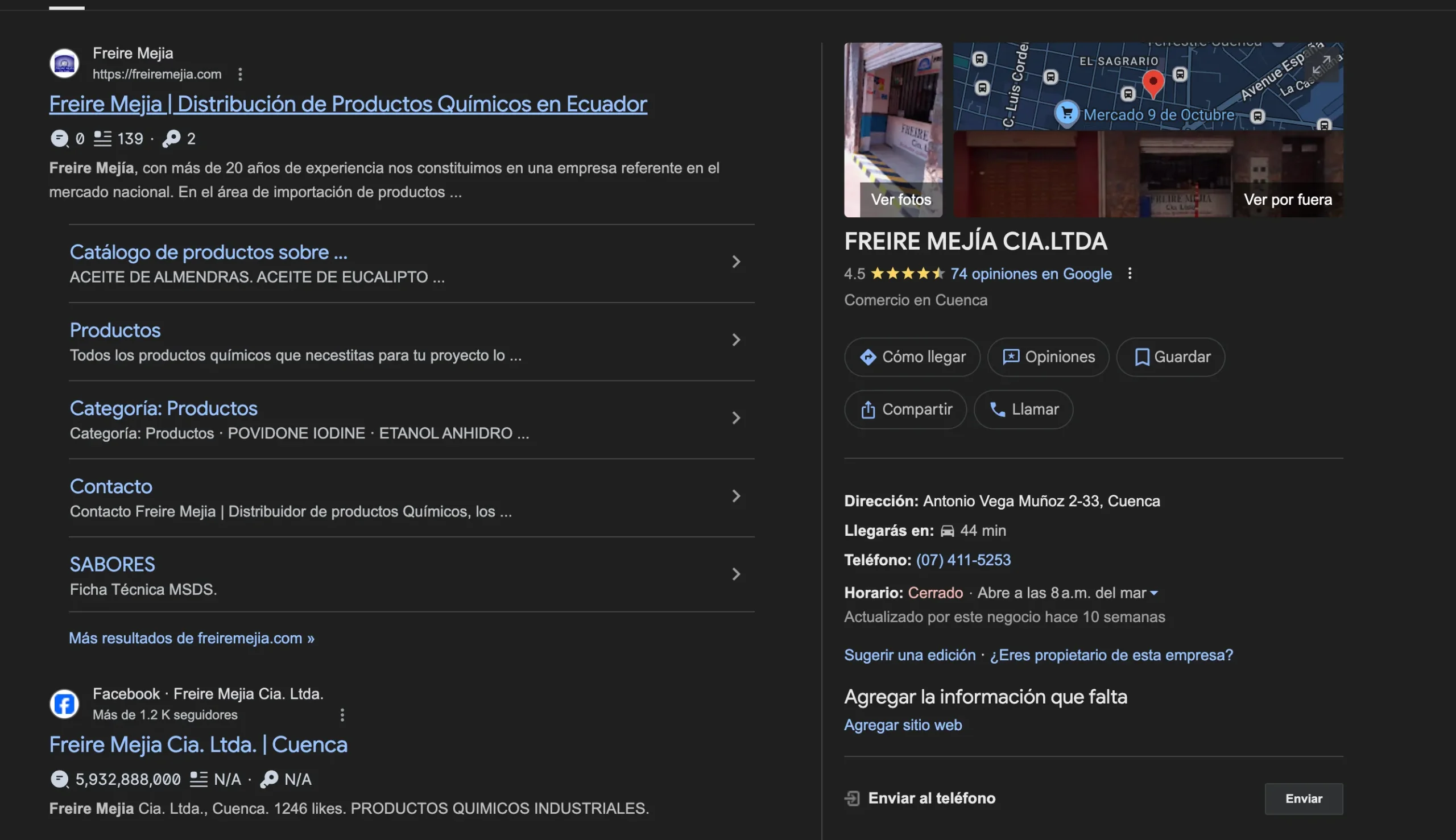Ejemplo del Local Pack de Google Maps mostrando un perfil de negocio google optimizado en primera posición.